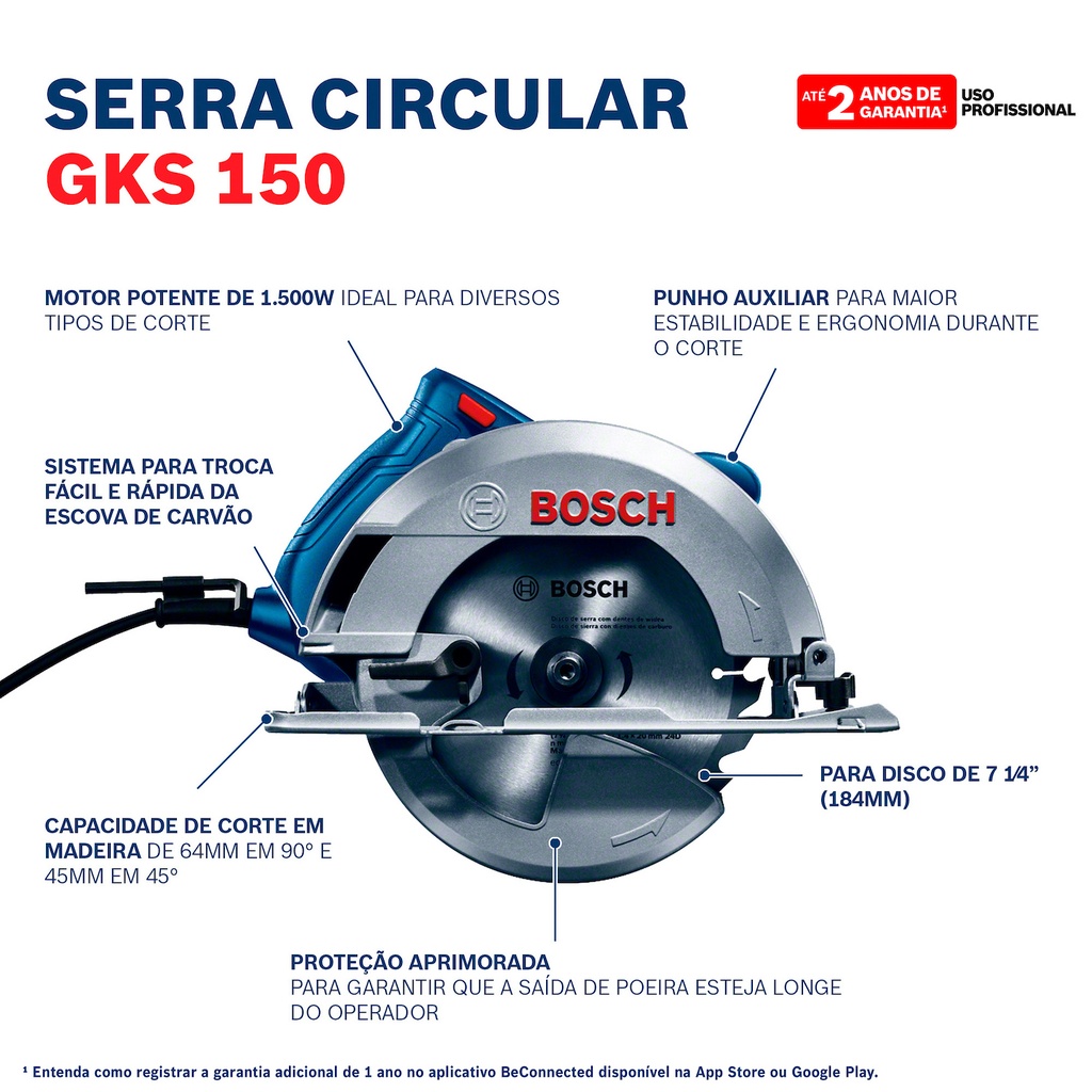 Sierra Circular Bosch GKS 150 1500W 220V con 1 disco y guía