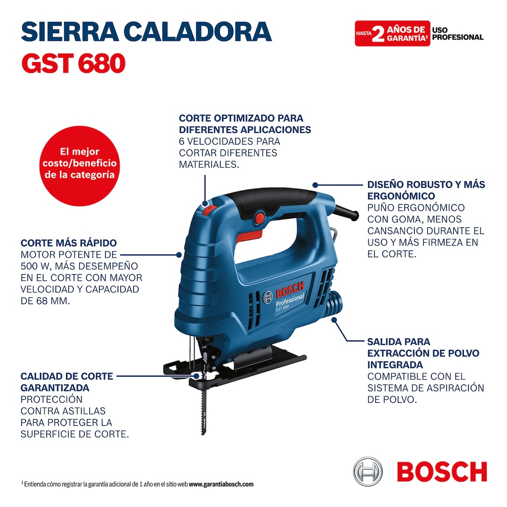 Sierra caladora Bosch GST 680 220V 500W con 1 hoja de corte