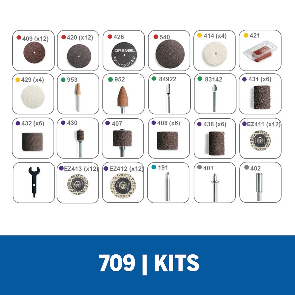 Kit de accesorios de Minitorno Dremel 110 Piezas (Modelo 709)