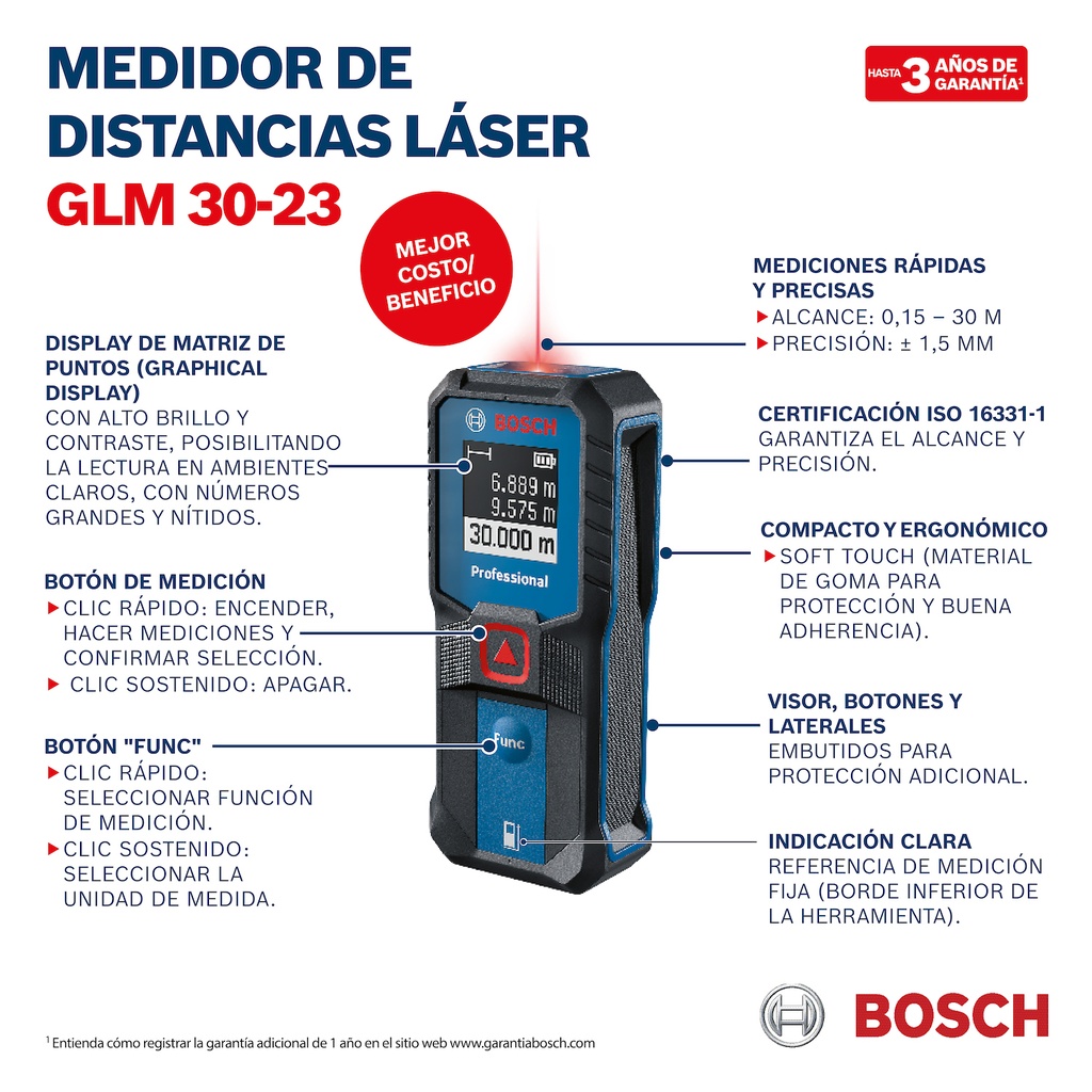 Medidor láser Bosch GLM 30-23 alcance 30m