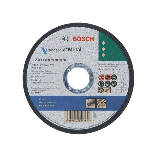 [2608619383] Disco de Corte Bosch Standard for Metal 115x1,0mm